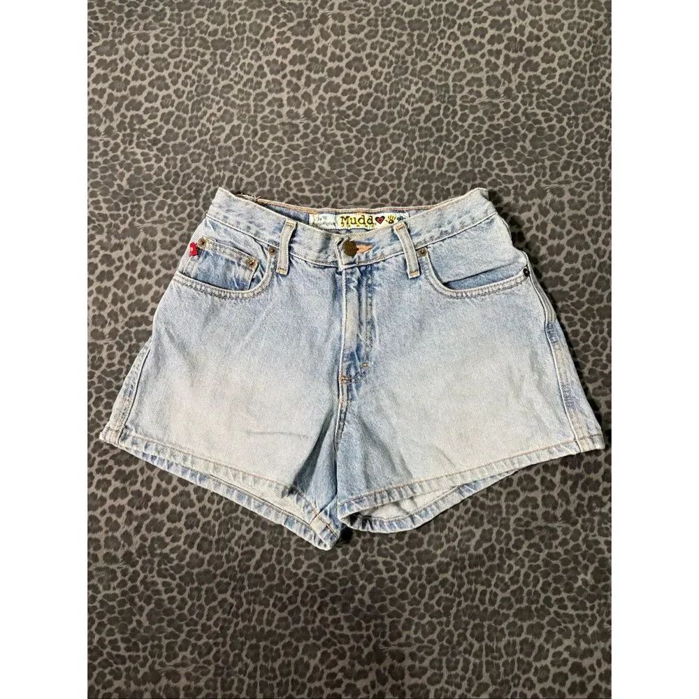 Vintage Mudd Jeans Denim Shorts Y2K Light Wash High Rise Size 5 Festival Beach